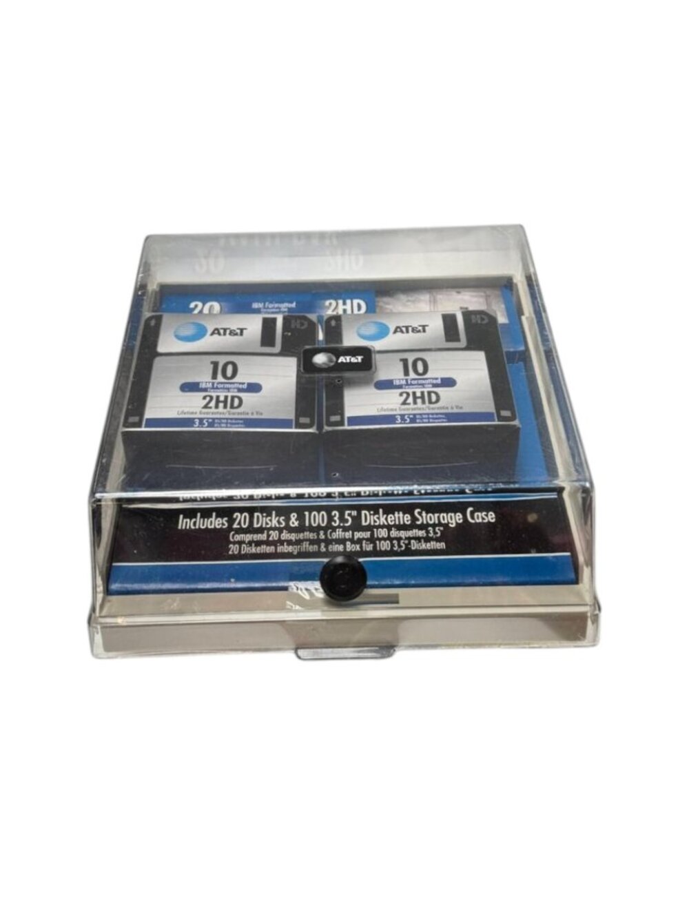 AT&T Floppy 3.5 Inch Disk Storage Case Plastic with 20 Diskettes New Sealed